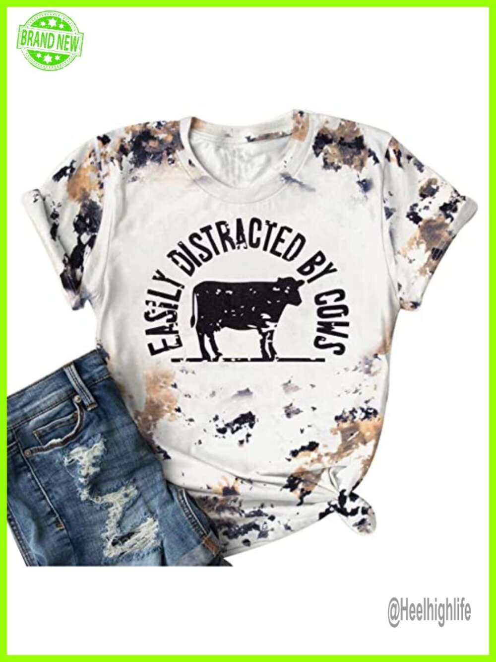 Easily Distracted by Cows Women's Farm T-Shirt Short Sleeve Crew Neck